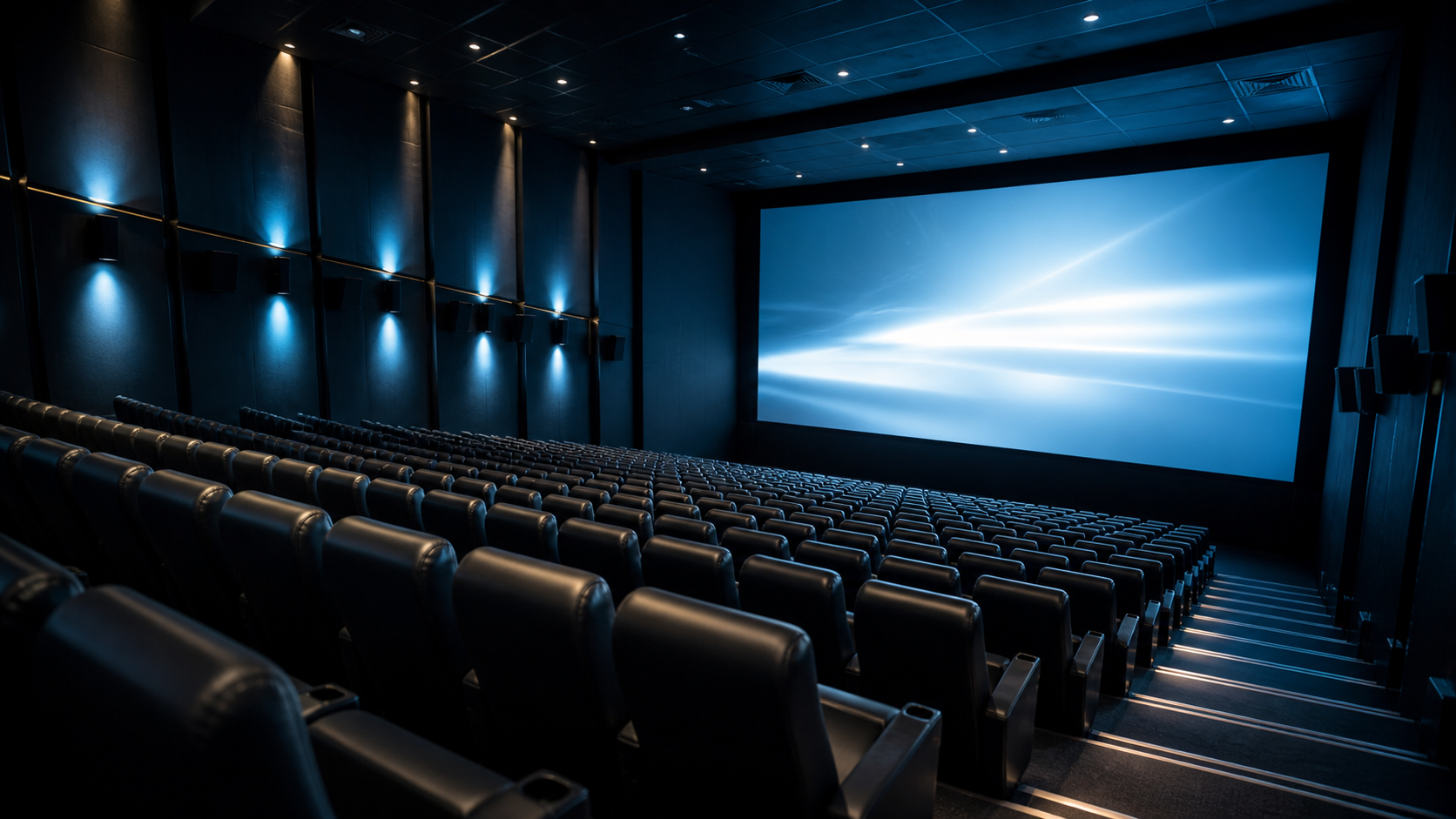 Premium cinema hall with a large projection screen and rows of seats